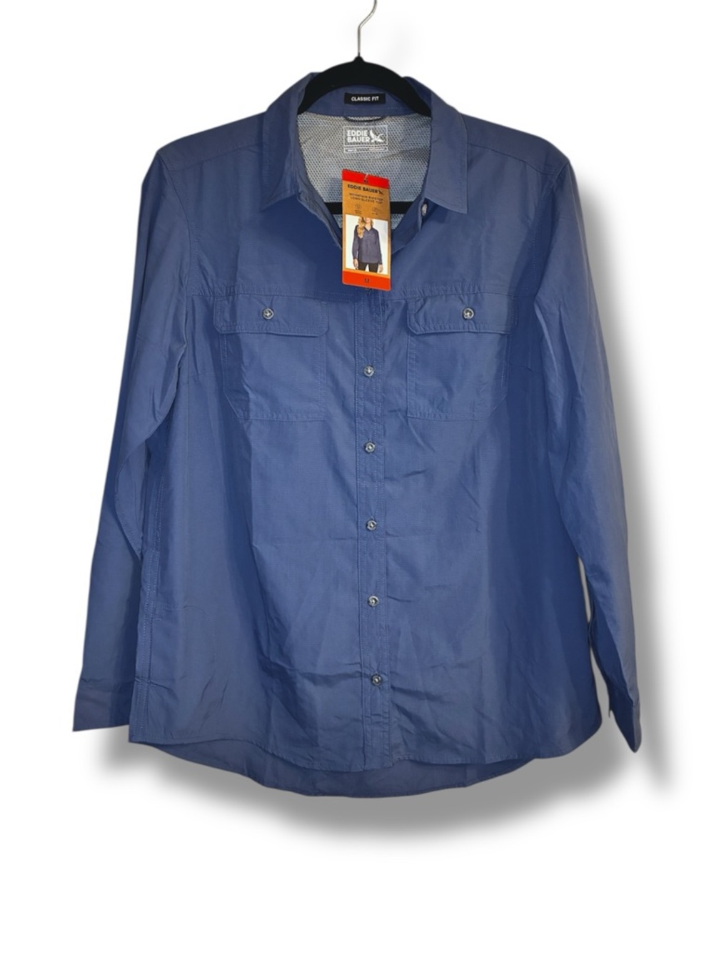 🌿 Eddie Bauer Ripstop Button Up Shirt Womens M Blue Hiking Fishing NWT